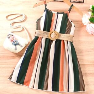 Girls Summer Bohemian Chic Belted Striped A‎ Line Sundress Size 5/6 EUC